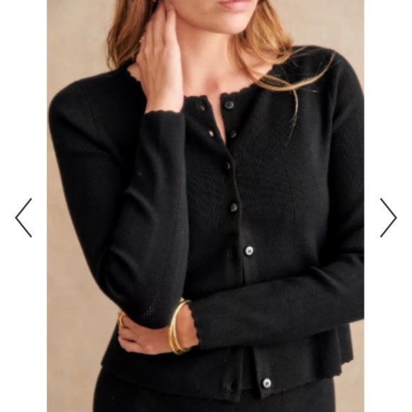 Sezane Sweaters - Sezane Black Scalloped-Edge Button Cardigan